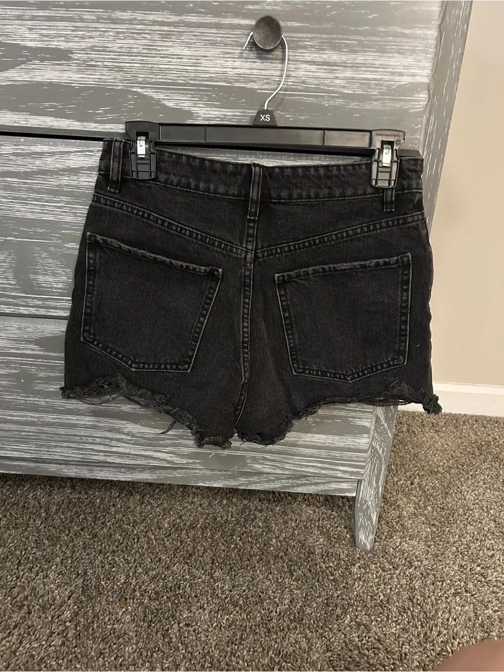 Zara Black Distressed Button-Fly Denim Shorts